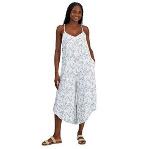 NWT J. Valdi Womens Scoop-Neck Sleeveless Swim Cover Up Jumpsuit Gray / White L